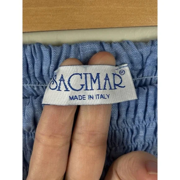 Sagimar 100% Linen Pants Pull On Blue Wide Leg Women's Made In Italy Linen Sz S? - Picture 2 of 7